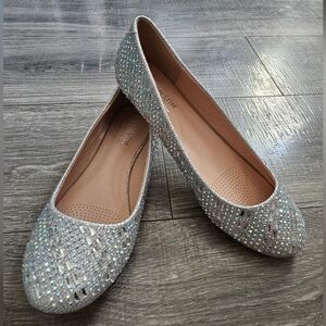 De Blossom Full Rhinestone Silver Slip In Ballet Flats Shoes Size 9 New